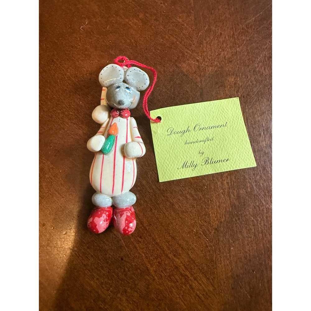 vtg Handmade Salt Dough Christmas Tree Ornament Nightgown Mouse rare